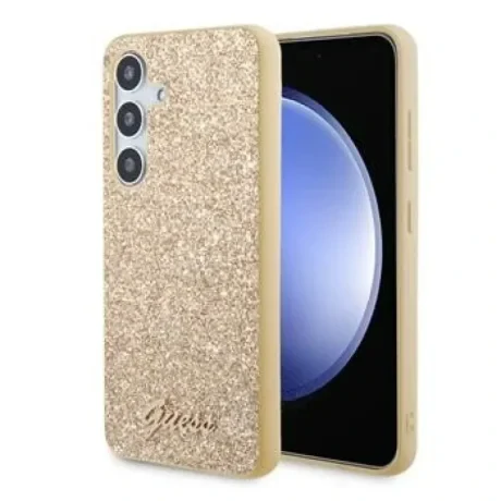 Husa Guess PC/TPU Glitter Flakes Metal Logo pentru Samsung Galaxy S24 Gold