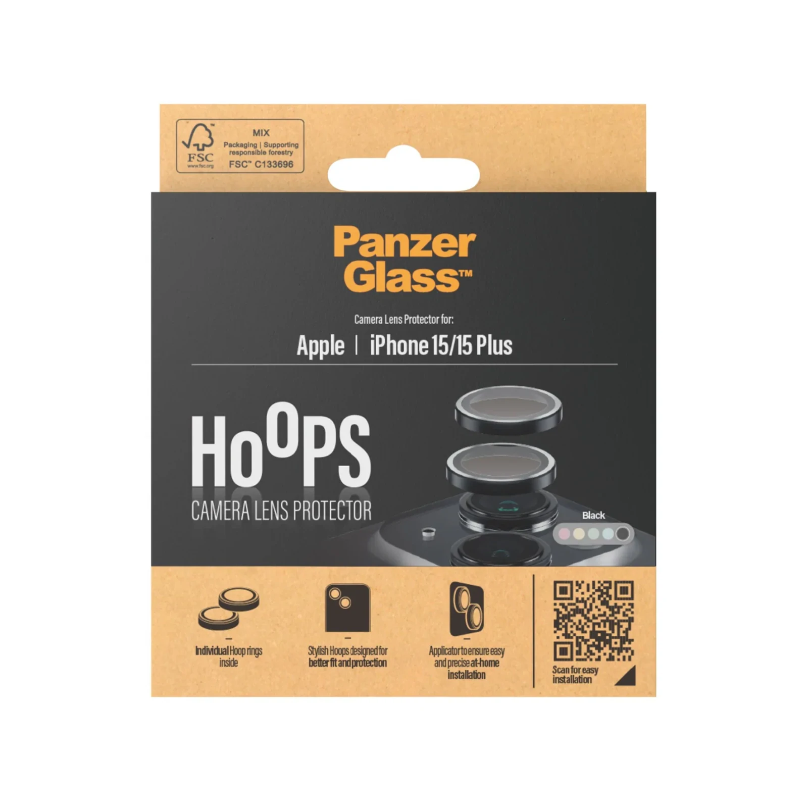 Folie Sticla Camera PanzerGlass Hoops pentru iPhone 15/15 Plus Negru thumb