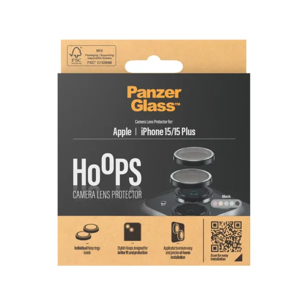 Folie Sticla Camera PanzerGlass Hoops pentru iPhone 15/15 Plus Negru