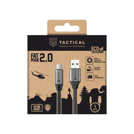 Cablu USB-A/USB-C Tactical Fat Man 2.0, 1m, gri