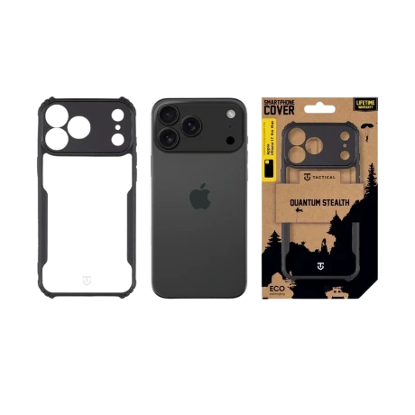 Husa Tactical Quantum Stealth pentru Apple iPhone 17 Pro Max, transparenta/neagra
