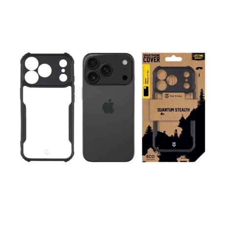 Husa Tactical Quantum Stealth pentru Apple iPhone 17 Pro, transparenta/neagra