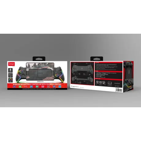 iPega 9122 Gamepad Wireless cu extensie RGB pentru Android/iOS/PS3/PS4/PC, negru