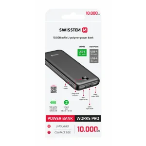 Acumulator extern SWISSTEN 10000 mAh WORX PRO NEGRU