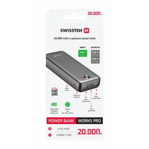 Acumulator extern SWISSTEN 20000 mAh WORX PRO NEGRU