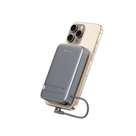 Acumulator extern SWISSTEN MagSafe Qi2 10000 mAh 15W cu cablu USB-C încorporat, negru