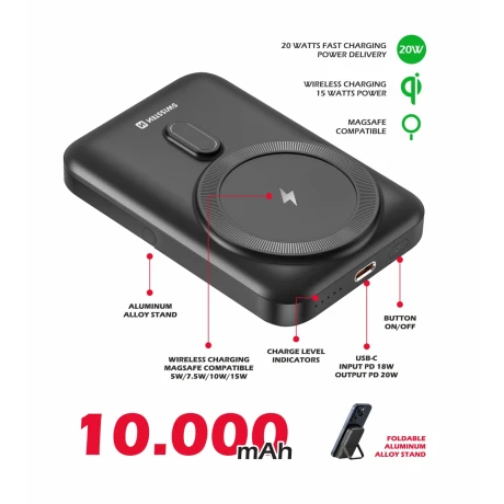 Acumulator extern SWISSTEN PD 20W (compatibil cu MagSafe) 10000mAh