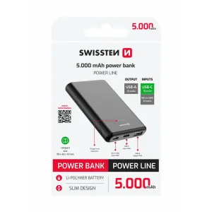 Acumulator extern SWISSTEN POWER LINE 5000 mAh 10W Negru