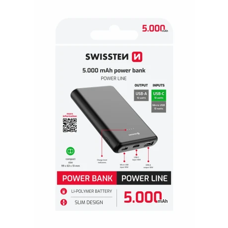 Acumulator extern SWISSTEN POWER LINE 5000 mAh 10W Negru