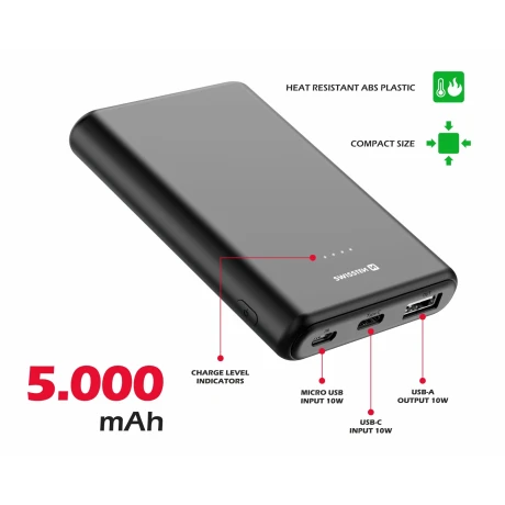 Acumulator extern SWISSTEN POWER LINE 5000 mAh 10W Negru
