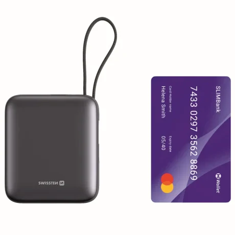 Acumulator extern SWISSTEN SPACE 10000 mAh, 35W cu cablu USB-C încorporat, argintiu