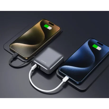 Acumulator extern SWISSTEN SPACE 10000 mAh, 35W cu cablu USB-C încorporat, argintiu