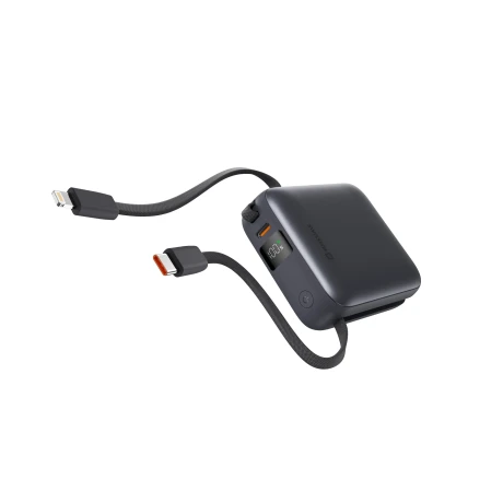 Acumulator extern SWISSTEN SPACE 10000 mAh cu cabluri USB-C și Lightning Silver încorporate