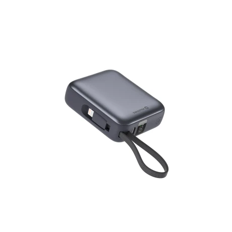 Acumulator extern SWISSTEN SPACE 10000 mAh cu cabluri USB-C și Lightning Silver încorporate