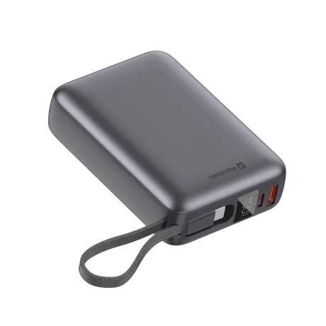 Acumulator extern SWISSTEN SPACE 20000 mAh 45W cu cablu USB-C încorporat, argintiu