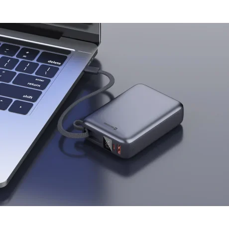 Acumulator extern SWISSTEN SPACE 20000 mAh 45W cu cablu USB-C încorporat, argintiu