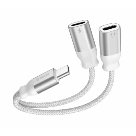 ADAPTOR AUDIO ÎNCĂRCARE AUDIO SWISSTEN TEXTILE USB-C (mascul) / 2x USB-C (femelă) 0.12 M ALB