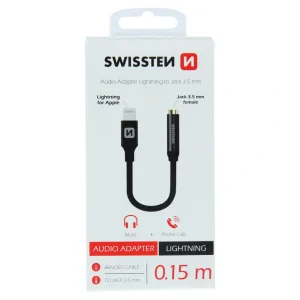 ADAPTOR AUDIO SWISSTEN TEXTILE LIGHTNING / JACK 0.15 M NEGRU