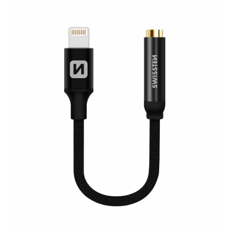 ADAPTOR AUDIO SWISSTEN TEXTILE LIGHTNING / JACK 0.15 M NEGRU