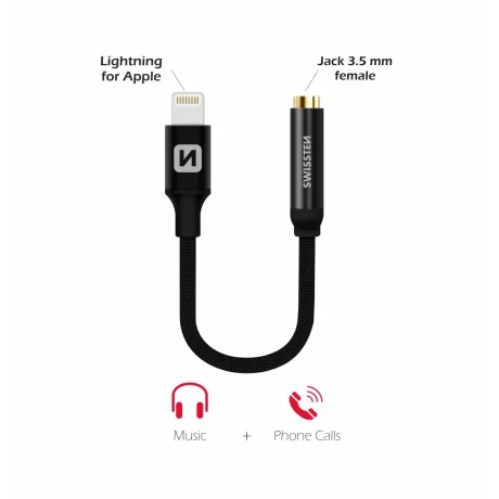 ADAPTOR AUDIO SWISSTEN TEXTILE LIGHTNING / JACK 0.15 M NEGRU