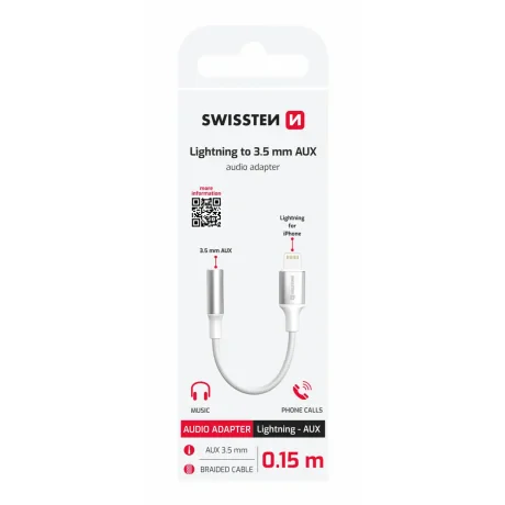 ADAPTOR AUDIO SWISSTEN TEXTILE LIGHTNING (mascul) / AUX 3.5mm 0.15 M ALB
