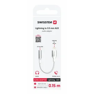 ADAPTOR AUDIO SWISSTEN TEXTILE LIGHTNING (mascul) / AUX 3.5mm 0.15 M ALB