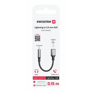 ADAPTOR AUDIO SWISSTEN TEXTILE LIGHTNING (mascul) / AUX 3.5mm 0.15 M NEGRU