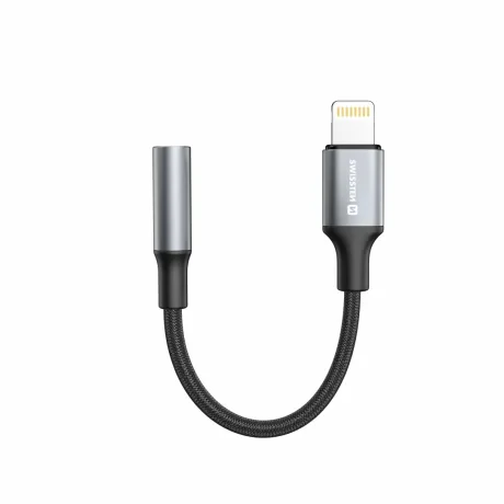 ADAPTOR AUDIO SWISSTEN TEXTILE LIGHTNING (mascul) / AUX 3.5mm 0.15 M NEGRU