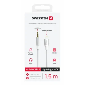 ADAPTOR AUDIO SWISSTEN TEXTILE LIGHTNING (mascul) / MUFĂ 3.5 mm (mascul) 1.5 M ALB