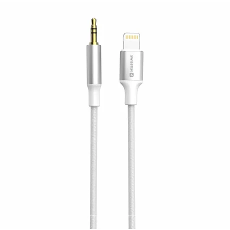 ADAPTOR AUDIO SWISSTEN TEXTILE LIGHTNING (mascul) / MUFĂ 3.5 mm (mascul) 1.5 M ALB
