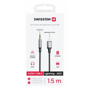 ADAPTOR AUDIO SWISSTEN TEXTILE LIGHTNING (mascul) / MUFĂ 3.5 mm (mascul) 1.5 M NEGRU