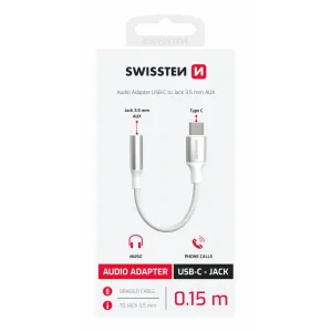 ADAPTOR AUDIO SWISSTEN TEXTILE USB-C (mascul) / AUX 3.5mm 0.15 M ALB