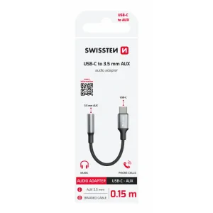 ADAPTOR AUDIO SWISSTEN TEXTILE USB-C (mascul) / AUX 3.5mm 0.15 M NEGRU