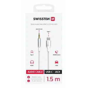 ADAPTOR AUDIO SWISSTEN TEXTILE USB-C (mascul) / MUFĂ 3.5 mm (mascul) 1.5M ALB
