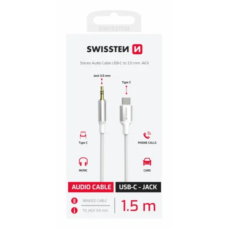 ADAPTOR AUDIO SWISSTEN TEXTILE USB-C (mascul) / MUFĂ 3.5 mm (mascul) 1.5M ALB