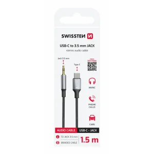 ADAPTOR AUDIO SWISSTEN TEXTILE USB-C (mascul) / MUFĂ 3.5mm (mascul) 1.5M NEGRU