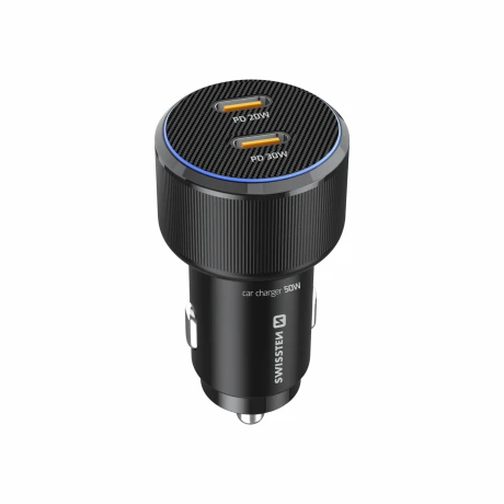 ADAPTOR AUTO SWISSTEN 2x USB-C PD, 50W NEGRU