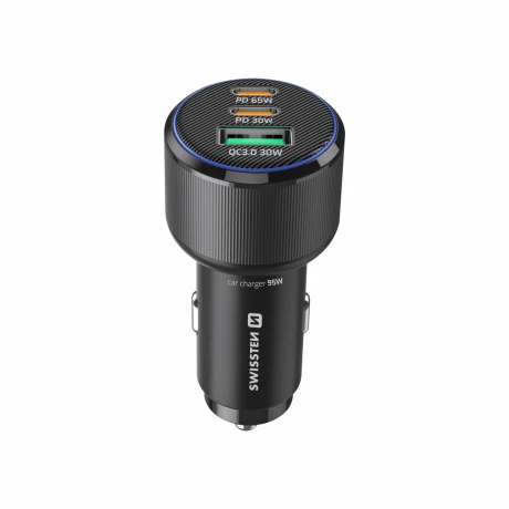ADAPTOR AUTO SWISSTEN 2x USB-C PD + USB-A, 95W NEGRU