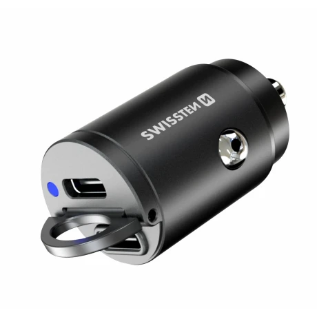 ADAPTOR AUTO SWISSTEN POWER DELIVERY 2x USB-C 45W NANO NEGRU