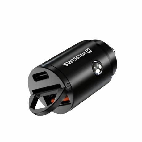 ADAPTOR AUTO SWISSTEN POWER DELIVERY USB-C + SUPER CHARGE 3.0 30W NANO NEGRU