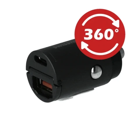 ADAPTOR AUTO SWISSTEN POWER DELIVERY USB-C + SUPER CHARGE 3.0 30W NANO NEGRU
