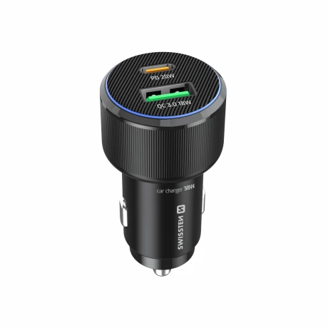 ADAPTOR AUTO SWISSTEN USB-C PD + USB-A, 38W NEGRU