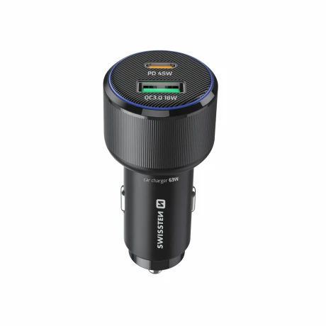 ADAPTOR AUTO SWISSTEN USB-C PD + USB-A, 63W NEGRU