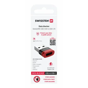ADAPTOR DE ÎNCĂRCARE SWISSTEN DataGUARD CU BLOCAREA DATELOR USB-A (mascul) / USB-C (femelă) NEGRU