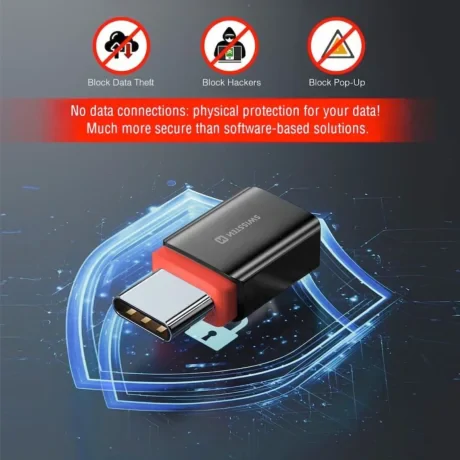 ADAPTOR DE ÎNCĂRCARE SWISSTEN DataGUARD CU BLOCAREA DATELOR USB-C (mascul) / USB-C (femelă) NEGRU