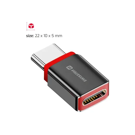 ADAPTOR DE ÎNCĂRCARE SWISSTEN DataGUARD CU BLOCAREA DATELOR USB-C (mascul) / USB-C (femelă) NEGRU