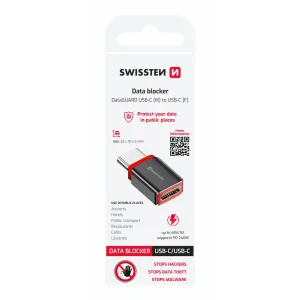 ADAPTOR DE ÎNCĂRCARE SWISSTEN DataGUARD CU BLOCAREA DATELOR USB-C (mascul) / USB-C (femelă) NEGRU