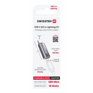 ADAPTOR ÎNCĂRCARE SWISSTEN USB-C (mascul) / LIGHTNING (femelă) ARGINTIU