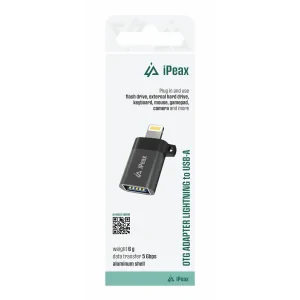 ADAPTOR iPEAX OTG LIGHTNING / USB-A (mamă) NEGRU