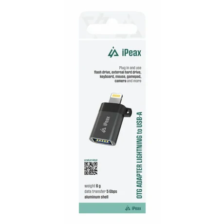 ADAPTOR iPEAX OTG LIGHTNING / USB-A (mamă) NEGRU